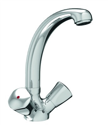 Zweig.Waschtischbatt. V1 verchr. m.vers.Kette u.schwenkb.Gussausl. VIGOUR