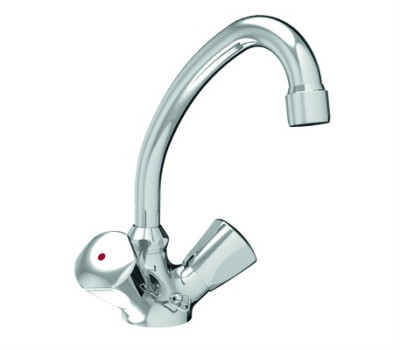 Zweig.Waschtischbatt. V1 verchr. m.Kettenh.u.schwenkb.Rohrauslauf VIGOUR