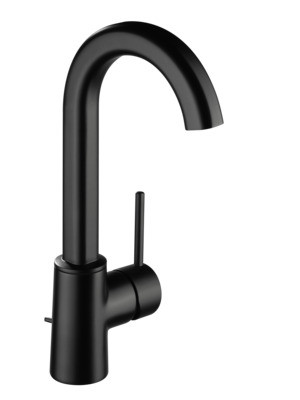 V3 Einhand-Waschtischbatt. grace C-Auslauf, m Ablgrt, schwarzmatt, VIGOUR